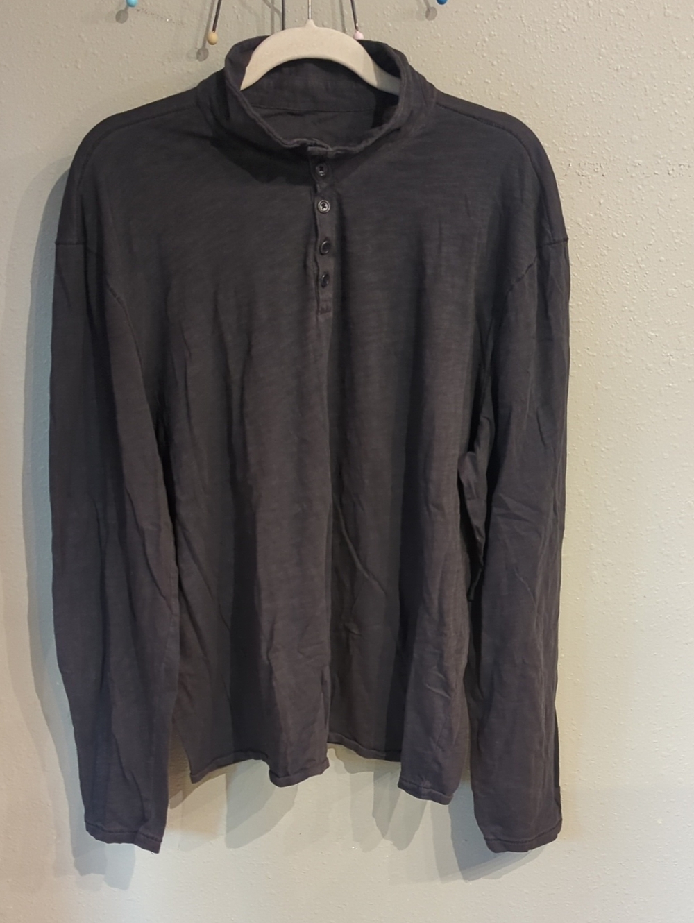 John Varvatos USA XXL Mens Long Sleeve Turtleneck Henley Heathered Gray Grunge
